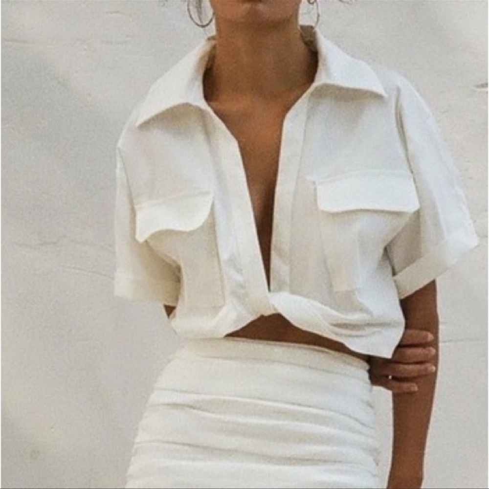 ZARA Stretch Linen Blend Crop twist Shirt